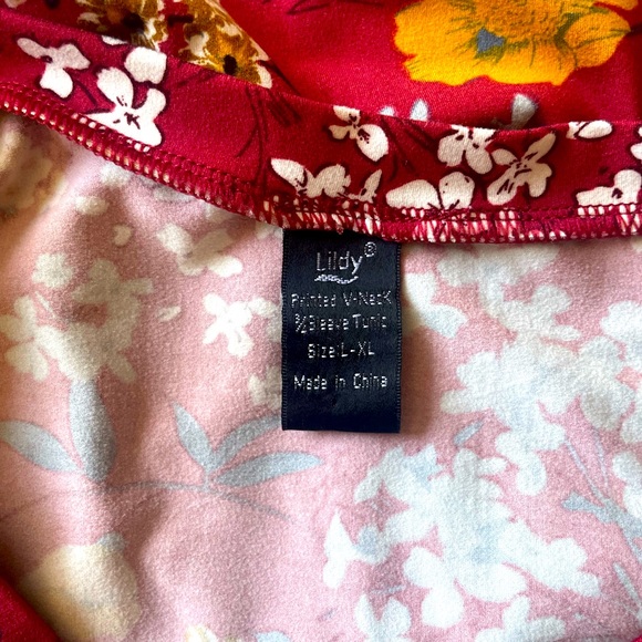 Red Burgundy Feminine Floral Long Sleeve Dress with Pockets - Picture 9 of 9